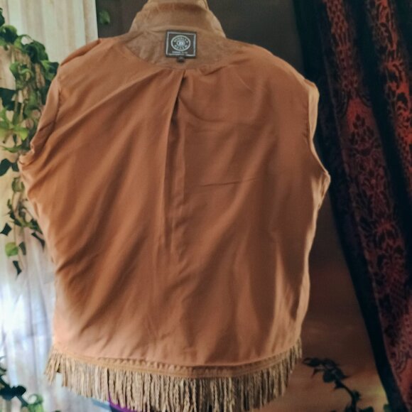 EUC: Double D Ranch Sze Medium Tan Leather Studded Fringe Western Jacket - Picture 4 of 5